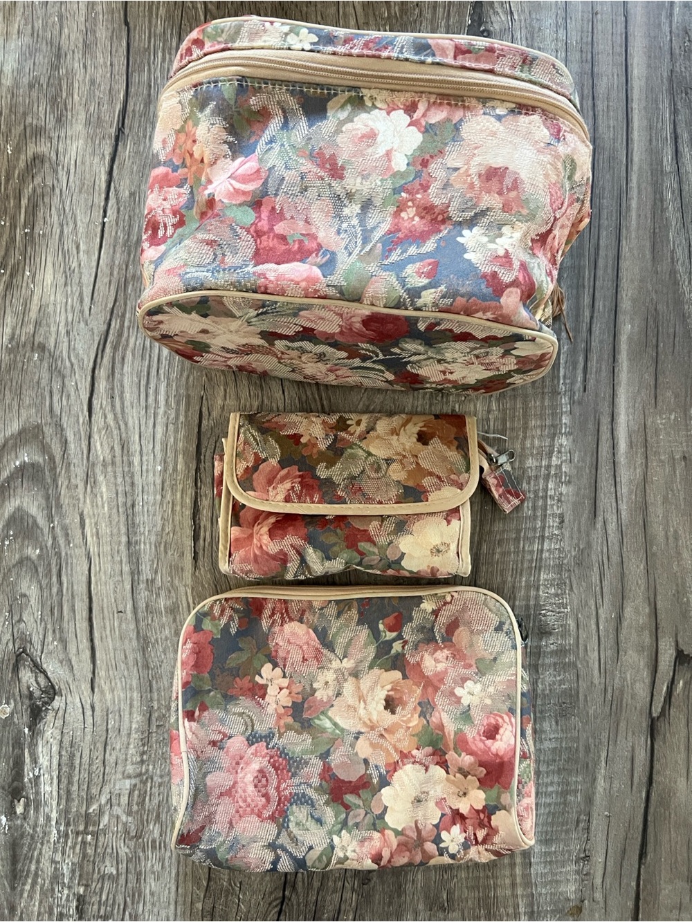 Vintage Tapestry Travel Case Trio Cottagecore Set